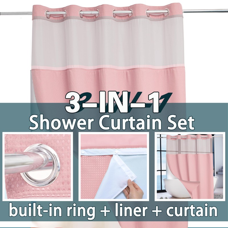 Conbo Mio Extra Long No Hook Waffle Weave Shower Curtain