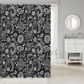 Feelyou Paisley Shower Curtain Boho Paisley Print Fabric Shower Curtains for Bathroom Kids Women Men Black Bohemian Exotic Bath Curtain Decorative Bathroom Accessories72 X 78 Inches