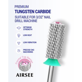 AIRSEE Tungsten Carbide Acrylic Nail Drill Bit Efile Electric File Machine Head Tip for Manicure Polishing Art Remove Gel 3/32" 2 Way Beginner Safety Pink Crystal Top Barrel Fine-C