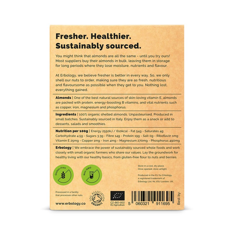 100% Organic Almonds 250g - Fresh, Raw and Unpasteurised -