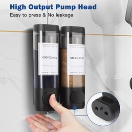 Shampoo and Conditioner Dispenser,Shower Dispenser 2 Chamber No Drill Shampoo Dispenser for Shower Wall Mounted Shower Soap Dispenser Body Wash for Bathroom Hotel Kitchen,2 * 300ML,Black