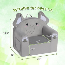 ALIMORDEN Animal Series Kid's Chair, Ultra-Soft Comfy Foam Filled Toddler Sofa Chair, Cute Animal-Shaped Design Toddler Couch, Lightweight Birthday for Baby Boys & Girls (Elephant)