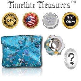 Timeline Treasures Blue Flower Charm for European Charm Bracelets Lampwork Glass Stainless Steel