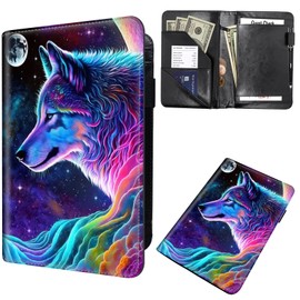 Mxfdegf Server Book for Waitress, Waiter Book Server Wallet Fit Serving Aprons, PU Leather with Zipper and 7 Large Pockets Pen Holder for Checks Pen Holder Personal Organizer Wallet,Nebula/Galaxy Wolf