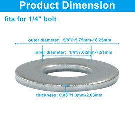 Luomorgo 1/4" Stainless Steel 304 Flat Washers, 5/8" Outside Diameter, 120 Pcs Flat Washers Compatible with 1/4" Screw Size