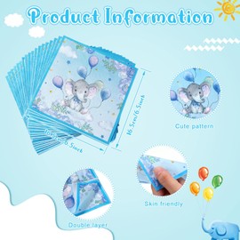 Spakon Paquete de 100 servilletas de papel desechables de 2 capas con temática de elefante, color azul bebé, servilletas de mano para cena de invitados, para baby shower, niños, suministros de fiesta de cumpleaños, 13 x 13 pulgadas