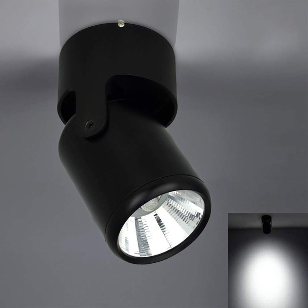 DINGLILIGHTING 7W Black LED Single Spotlight Fitting for Kitchen (Cool White), 180°Adjustable Spotlight Head. Wall Spotlight Led for Bedroom. (COB)
