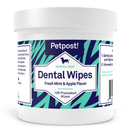 Petpost | Dental Wipes for Dogs - Bad Breath and Tooth Buildup Gone - 100 Presoaked Pads in Natural Tooth Cleaning Solution