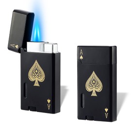 Yeuligo 2 Pack Double Flame Torch Lighter, Classic Pocket Ace Lighters with Visible Window, Adjustable Jet Torch, Refillable Without Butane (Ace Black)