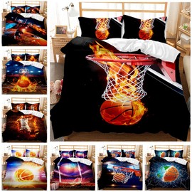 Xuan 3PC Sports Duvet Cover Bedding Set Full(80x90 inch) - 3D Basketball Duvet Cover Set for Kids Teen Basketball Fans(1 Duvet Cover + 2Pillowcase)