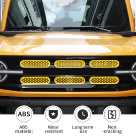 Linskip Oval Grille Inserts Fit for 2021-2025 Ford Bronco, Front Mesh Grille Cover for Bronco Exterior Accessories, Enhancing Vehicle Front Appearance(yellow)