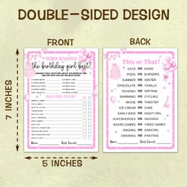 Pink Birthday Party Game Card, 5x7 Inches Lovely Double-Sided Cards, Who Knows The Birthday Best, Entertainment Creative Games for Friends, Party Supplies and Decorations-A04