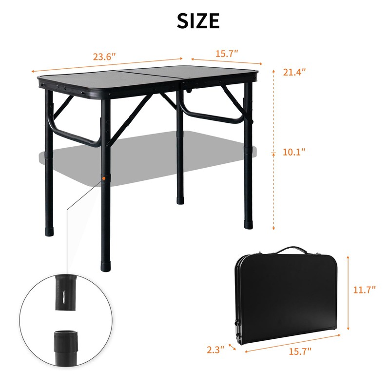 Bingyouth 2FT Small Camping Portable Table, Black Aluminum Frame, Adjustable