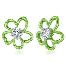 ENSKEFEN Green Flower Earrings for Women Cute Crystal Flower Stud Earrings Irregular Hollow Flower Earrings Boho Earrings Anniversary Birthday Valentine Jewelry