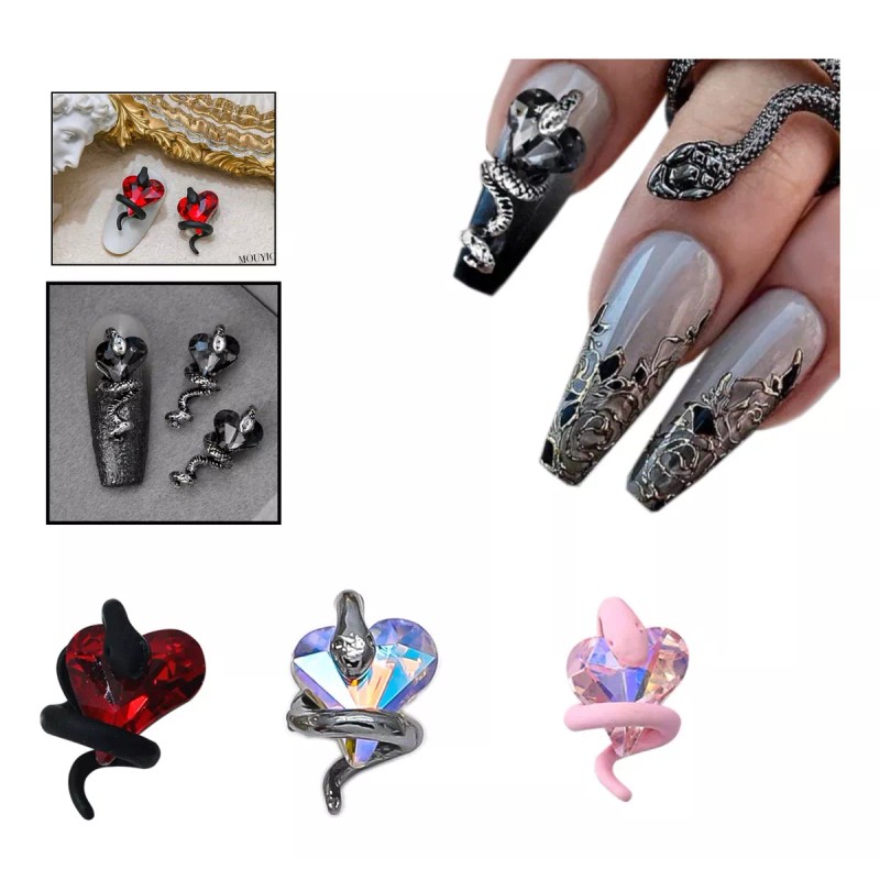 Mouyic Dijes Para Uñas Corazon De Cristal Con Serpiente 6