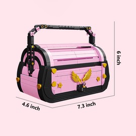 Fuwraixis Pink Handbag Block Toy, DIY Assembly Block Model, Decorative Model for Placing Objects, Educational Toy, Collectable Gifts for Girls 6-14 Years Old, 664 Pieces