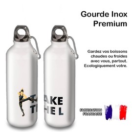 Trinkflasche / Wasserflasche aus Aluminium – Edelstahl (Thermoskanne 24 Stunden), wiederverwendbar, 330 ml bis 750 ml, Hommage an Johnny Hallyday (Aluminium, Karabiner M 500 ml)