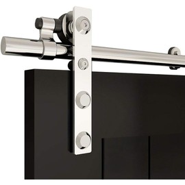 TSMST 5FT Stainless Sliding Barn Door Hardware Kit for Single Wooden Door,Smoothly and Quietly,Fit 30" Door Panel(J Shape Hanger)