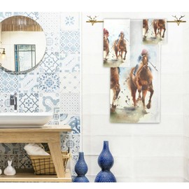 Naanle Soft 3 Towels Set Horse Racing Painting,1 Bath Towel+1 Hand Towel+1 Washcloth Decor for Home,Bathroom, Hotel, Gym, Spa and Beach
