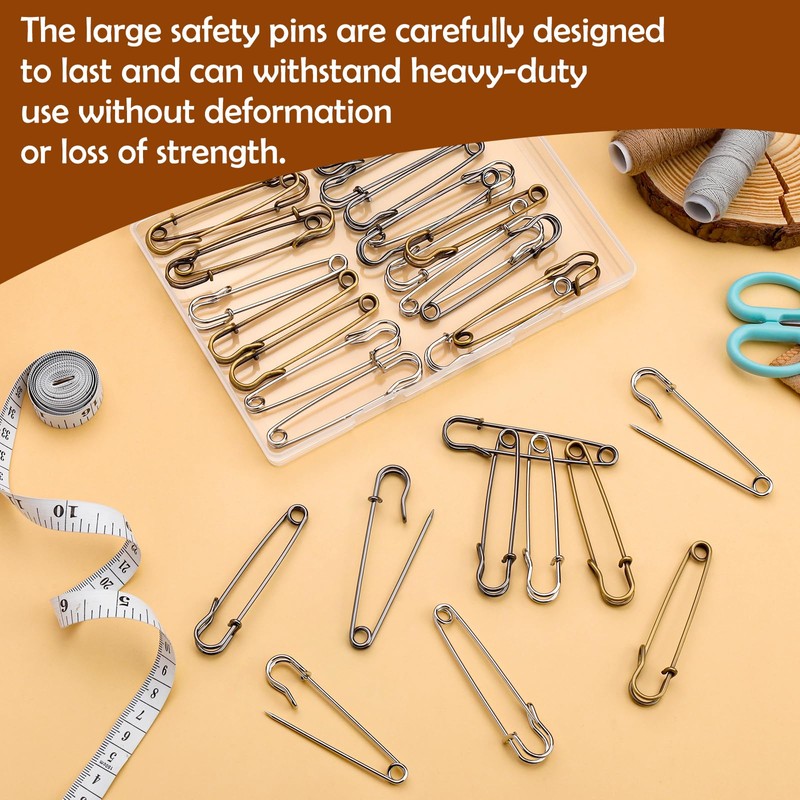 BUOKKON 30Pcs 3" Large Safety Pins, Three Colors Heavy Duty