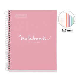 Miquelrius - Notebook A5 Notebook Emotions 120 Sheets 90 g/m² Grid 5 x 5 mm 5 Coloured Stripes Micro-Perforated Spiral Extra Hard Cover 2 Holes Pink