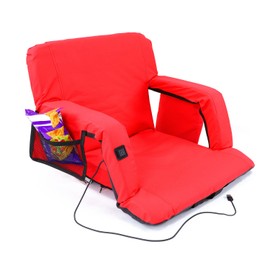 Xspec Large Wide Heated Reclining Stadium Seat with Armrest, Battery NOT Included, Foldable Bleacher Chair with Back Support and Pockets, Extra Large Waterproof Lightweight Bleacher Seat, Red