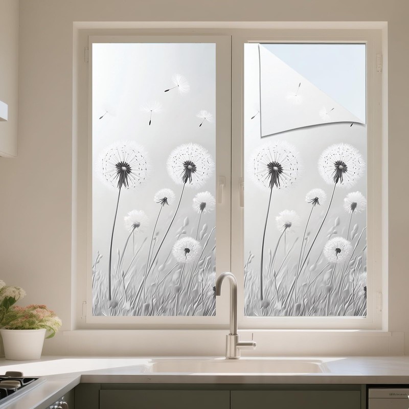 Privacy Window Film Stained Glass Window Cling Dandelion Decorative