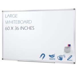 S SWANCROWN White Board Dry Erase 60 x 36 Inch Large Whiteboard for Walls with Aluminum Frame Presentation Board 5' x 3' Magnetic Whiteboards with Long Pen Tray for Office & Home
