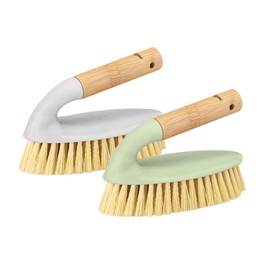 Vigar Zeroline 2 Pack Scrub Brushes for Cleaning, Scrub Brush with Ergonomic Bamboo Handle for Bathroom, Shower, Bathtub, Floor Tile, Wall, Gray, Green