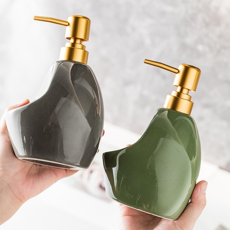 SHIIANN Green Ceramic Soap Dispenser with Sponge Holder – Refillable