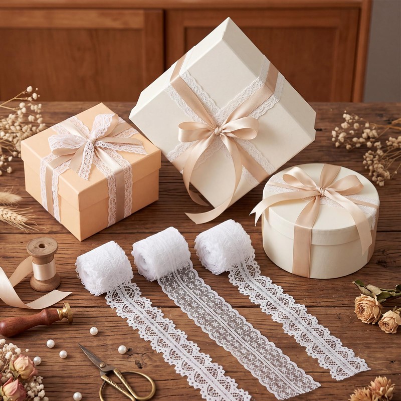 15 Rolls Vintage White Lace Ribbon, 45 Yards Assorted Multi
