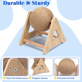 Outamateur Cat Scratching Ball Toy, Sisal Scratching Ball with Stable Stand, Interactive Cat Exercise Toy for Interactive Play and Exercise