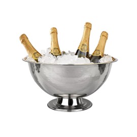 Cruiser’s Caché 16" Footed Champagne Bucket, Beverage Tub, Wine and Champagne Server, Stainless Steel with Hammered Silver Finish