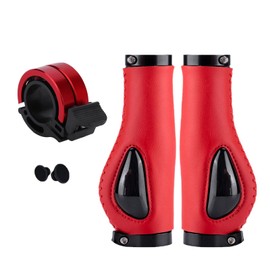 NELboNs Bike Grips Anti-Slip Silicone Comfortable Leather Hand Grips with Handlebar Bike Ring Bell Set Compatible with Folding Bikes Mountain Bicycle,Red