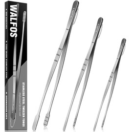 Walfos Kitchen Tweezers - Cooking Tweezers Tongs, 8", 10" & 12" Professional Chef Stainless Steel Tweezers for Cooking, Roasting, Dessert, BBQ, Decorating Dishes and Serving, Set of 3