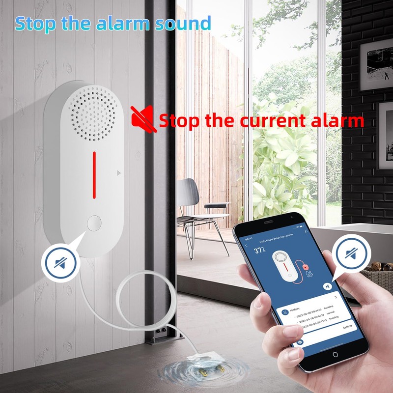 UanTii Smart Water Leak Sensor with Sound Alarm Tuya WiFi