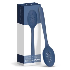 Misen Silicone Slotted Spoon - Heat Resistant up to 450ºF Kitchen Spoon - Kitchen Utensils - Versatile Scoop for Poached Eggs, Dumplings, Pasta - Convenient Stirring Spoon - 12-inch - Blue