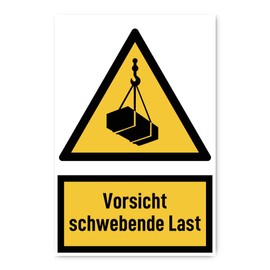 Aufkleber: 300x200 mm, 1 Stück - Vorsicht schwebende Last - Warnzeichen mit Text (deutsch) (gelb/schwarz) - hochkant - W015 - DIN EN ISO 7010 / ASR A1.3