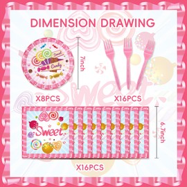 48Pcs CandyLand Party Decorations Candy Themed Birthday Baby Shower Plates and Napkins Set Supplies Candy Land Party Decorations