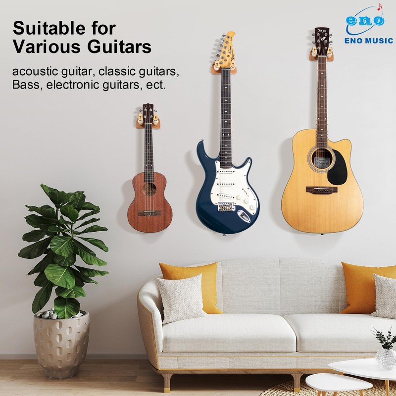 ENO MUSIC Cat-Shaped Oak Guitar Wall Hook for Acoustic &