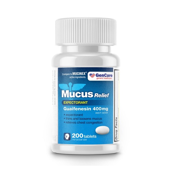 GenCare Mucus Relief Expectorant with 400mg Guaifenesin - 200 Tablets for Cough, Chest Congestion, Colds, Flu, and Allergies