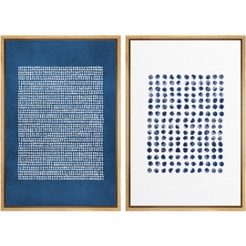 SIGNWIN Framed Canvas Print Wall Art Set Navy Blue White Geometric Dot Collage Abstract Shape Illustration Modern Art Decorative Nordic Multicolor for Living Room, Bedroom, Office - 24"x36"x2 Natural