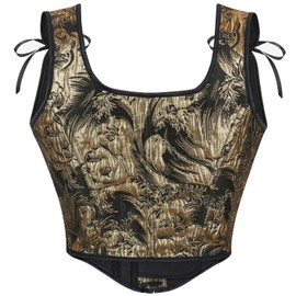 SHYMMUO Black Gold Corset Top for Women Vintage Bustier Renaissance Lace Up Crop Top Fairycore Cottagecore Corset Vest for Party Cosplay Outfit S