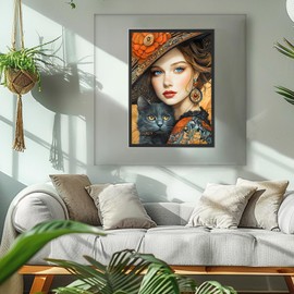 MAXBYE Diamond Painting Kits for Adults, Pretty Woman Hugging Black Cat Diamond Art Kits for Beginner, DIY 5D Full Drill Diamond Dots Crystal Art and Craft Kits for Home Wall Decoration 12x16inch