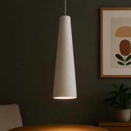 Licht-Erlebnisse Pendant Light White Ceramic Diameter 7.5 cm Narrow Conical Elegant Paintable GU10 Pendant Light Dining Room Living Room