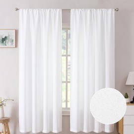 Tollpiz Linen Curtains Living Room Rod Pocket Semi Sheer Curtain Burlap Light Filtering Thick Linen Drapes for Bedroom, 38 x 63 inches Long, White, Set of 2 Panels