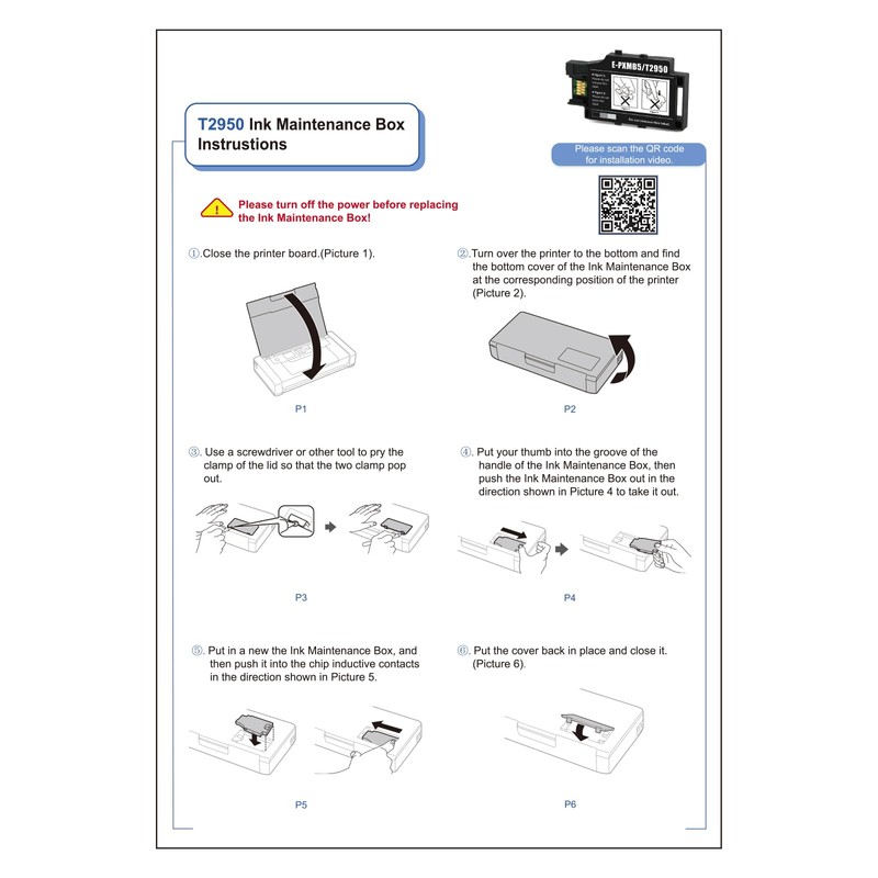 JoyPrinting E-2950 C13T295000 Maintenance Box Compatible with PX S05B/S05W/WF-100/PX-S06B/W WF-110/WF‑110W