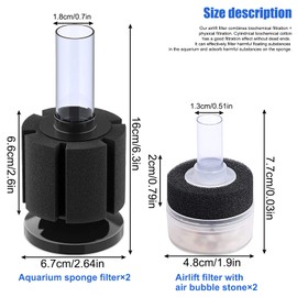 GZjiyu Pack of 2 Sponge Filter Aquarium, Biology Air Lift Filter Aquarium with 2 Bubble Stones, Suitable for Aquariums, Water Quality Cleaning and De-Increased
