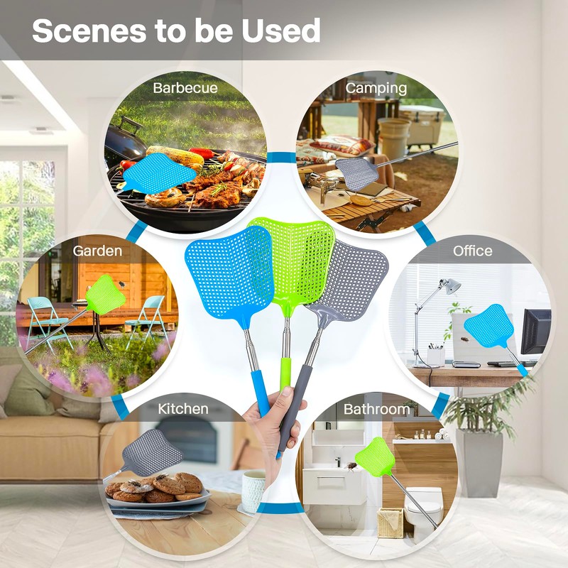 Telescopic Fly Swatter, Hiway 3 Pack Fly Swatter for Indoors