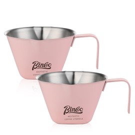 Pink Espresso Shot Cup Set of 2, Espresso Measuring Cup with Double Spout and Handle, Stainless Steel Pouring Cup for Tomato Sauce Milk,Coffee Bean Weighing, 3oz/100ml